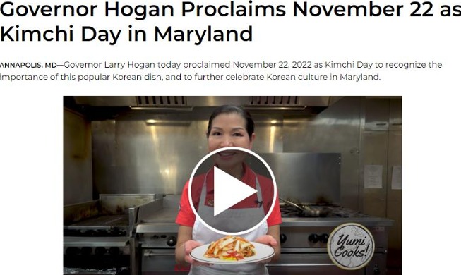 Thống đốc Bang Maryland (Mỹ) tuyên bố 22/11 là “Ngày lễ Kimchi”