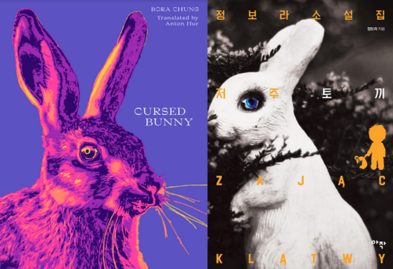 Bìa sách “Cursed Bunny” phiên bản tiếng Anh (trái) và phiên bản tiếng Hàn (phải) của tác giả Chung Bora. (Ảnh: Greenbook Agency)