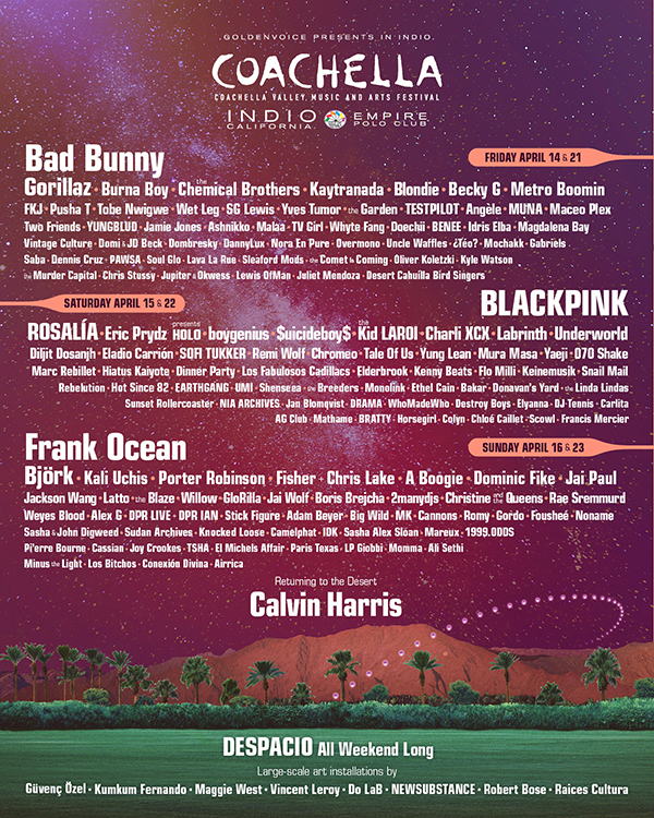 Danh sách và lịch trình biểu diễn của các nghệ sĩ tham gia vào Lễ hội âm nhạc Coachella 2023. (Ảnh: Trang chủ của Coachella)