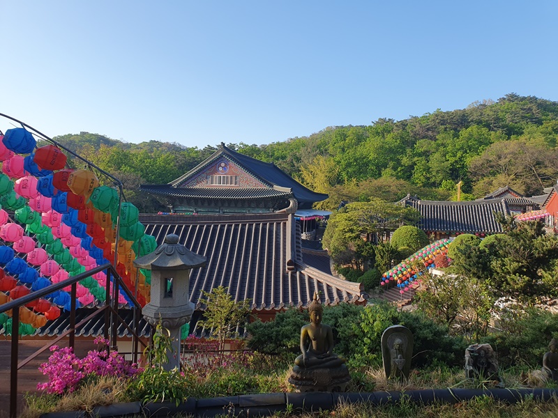 Khung cảnh của chùa Hwagyesa khi nhìn từ trên cao. (Ảnh: Cao Thị Hà / Korea.net)