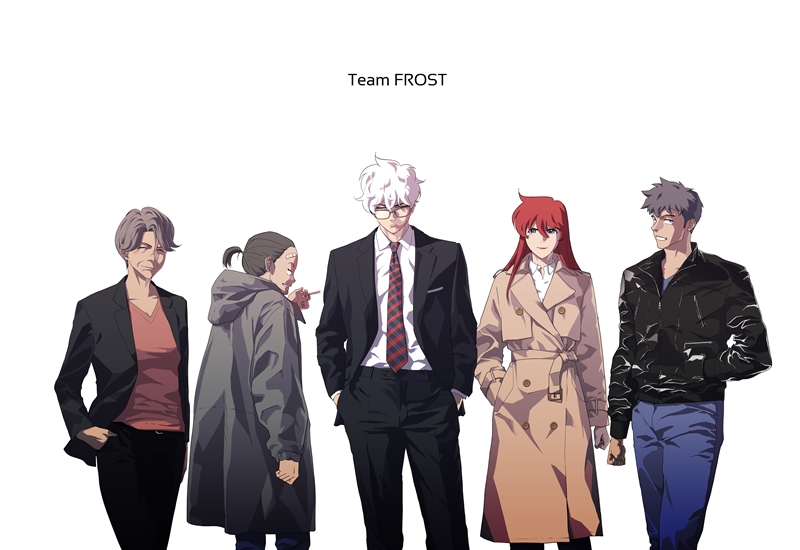 Những nhân vật xuất hiện trong bộ webtoon “Dr.Frost”, bao gồm cả giáo sư Frost (chính giữa). (Ảnh: Lee Jong Beom)