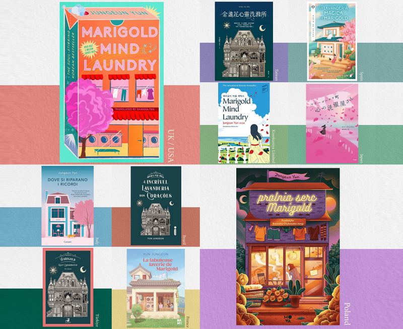 Các bìa sách “Marigold Mind Laundry” đã được dịch sang ngôn ngữ khác. (Ảnh: Tài khoản Instagram của nhà xuất bản Book Romance)