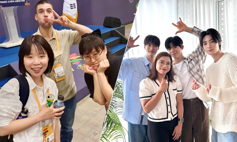 (Ảnh trái) Các nhà báo Xu Aiying, Charles Audouin và Lee Kyoung Mi (từ trái sang) đã chụp ảnh selfie sau khi kết thúc Hội nghị thượng đỉnh Hàn Quốc - Châu Phi 2024 diễn ra ở thành phố Goyang, tỉnh Gyeonggi-do vào ngày 4-5/6. (Ảnh: Lee Kyoung Mi / Korea.net)