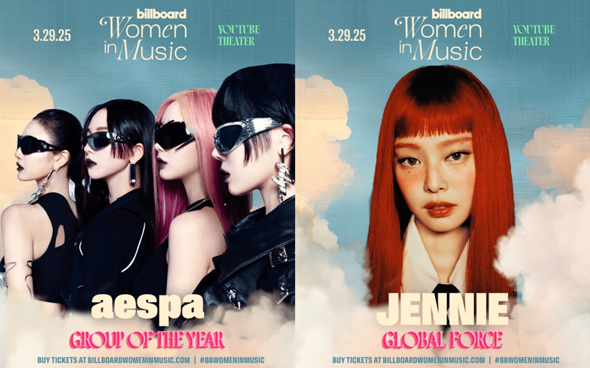 Nhóm nhạc aespa và thành viên Jennie của nhóm nhạc BLACKPINK sẽ giành giải thưởng tại lễ trao giải Billboard Women in Music 2025 dự định diễn ra tại Nhà hát YouTube, thành phố Los Angeles (Mỹ) vào cuối tháng sau. (Ảnh: Trang web chính thức của Billboard)
