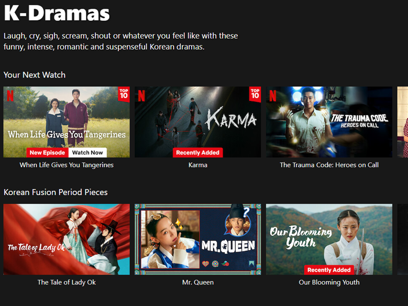 Các nội dung Hàn Quốc trên Netflix đã đứng thứ 2 thế giới ngay sau Mỹ ở bảng xếp hạng tổng số giờ xem. (Ảnh: Chụp màn hình thừ trang web chính thức Netflix)