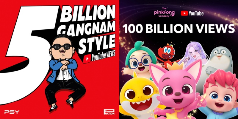 “Gangnam Style” và “Baby Shark” đã lọt vào danh sách 18 khoảnh khắc mang tính biểu tượng trong lịch sử 20 năm của YouTube. (Ảnh: Trang Facebook chính thức của P Nation và The Pinkfong Company)