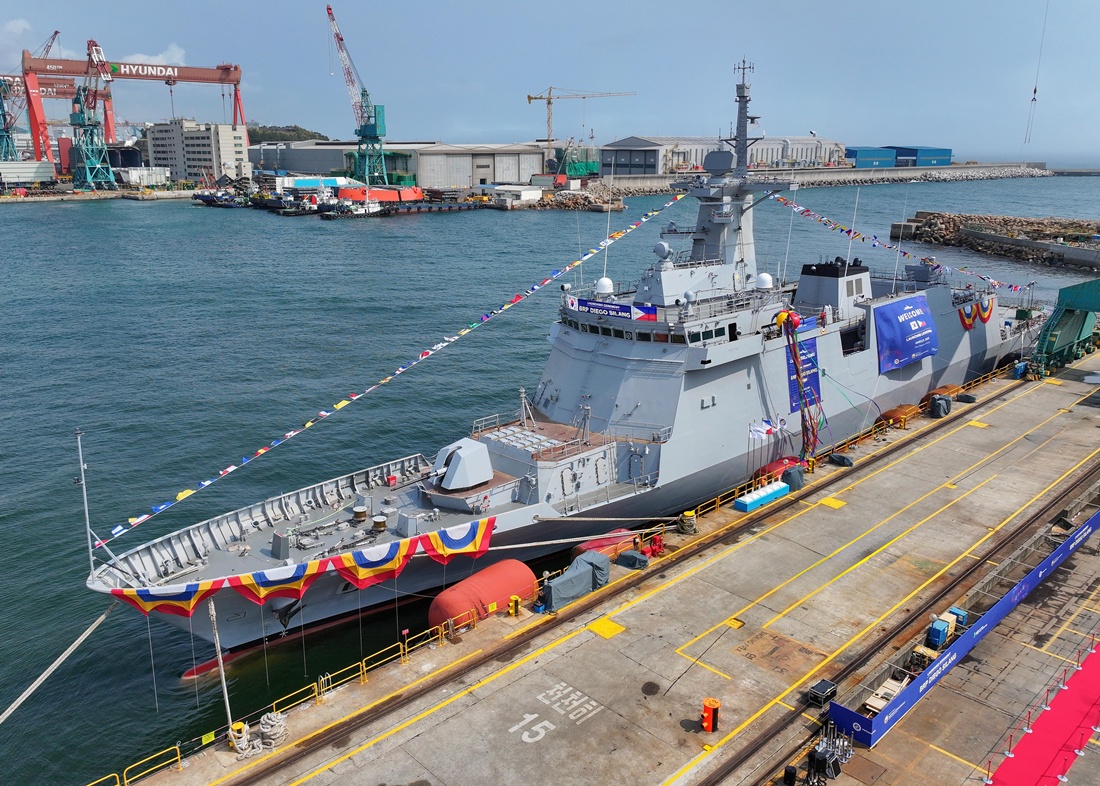 Lễ hạ thủy tàu tuần tra BRP Diego Silang (FFG-07) đã được tổ chức ở thành phố Ulsan vào ngày 28/3/2025. (Ảnh: HD Hyundai Heavy Industries) 