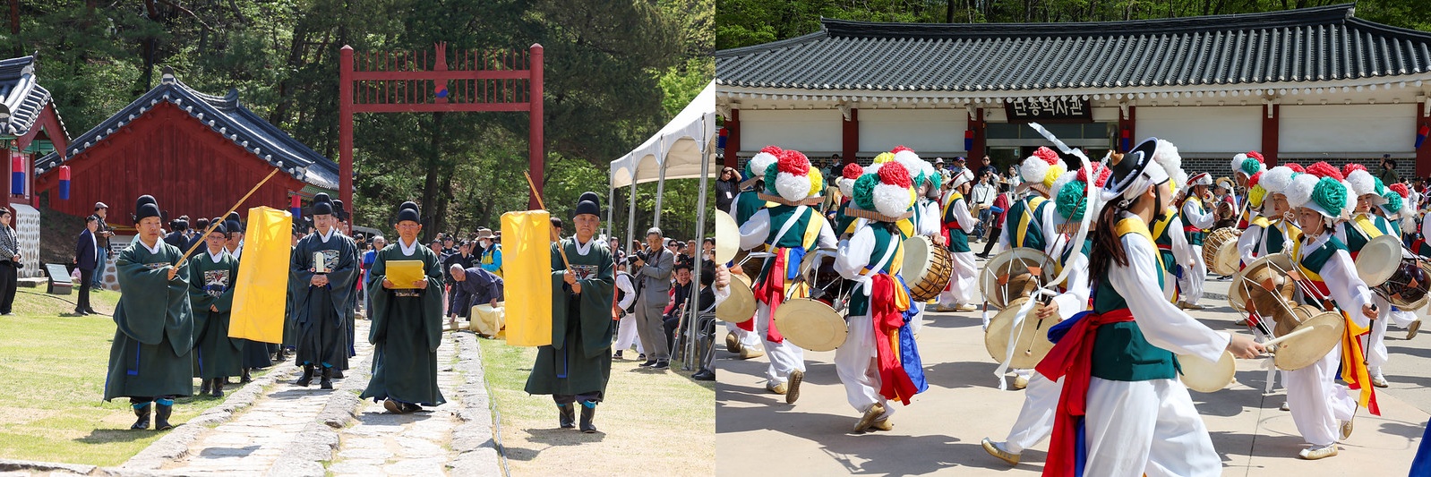 Nghi lễ tế vua Danjong được tổ chức tại khu lăng mộ Jangneung ở Yeongwol, tỉnh Gangwon ngày 25/4 vừa qua. Mỗi tháng 4, nơi đây đều diễn ra lễ hội văn hóa Danjong để tưởng nhớ linh hồn của vị vua trẻ cùng các trung thần trung nghĩa. Từ năm 2007, Yeongwol cũng duy trì nghi lễ tái hiện quốc tang triều Joseon dành cho Danjong, vị vua chưa từng được tổ chức quốc tang khi qua đời. (Ảnh: Lee Jeong Woo / Korea.net)