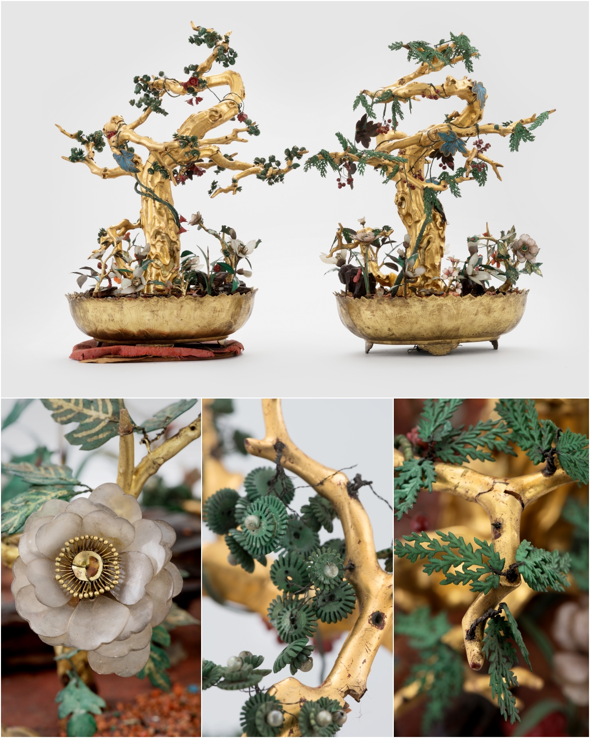H&igrave;nh ảnh chi tiết của nguy&ecirc;n bản t&aacute;c phẩm &ldquo;Banhwa&rdquo;. Ảnh&nbsp;dưới từ&nbsp;tr&aacute;i qua l&agrave; hoa mẫu đơn tượng trưng cho ph&uacute; qu&yacute; v&agrave; điềm l&agrave;nh, c&acirc;y th&ocirc;ng v&agrave; c&acirc;y trắc b&aacute; tượng trưng cho trường thọ. (Ảnh: Cục Di sản Quốc gia H&agrave;n Quốc)