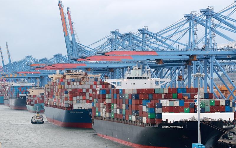 Ảnh chụp c&aacute;c t&agrave;u chở đầy h&agrave;ng h&oacute;a&nbsp;đang neo đậu tại Cảng mới Busan. (Ảnh:&nbsp;Yonhap News)