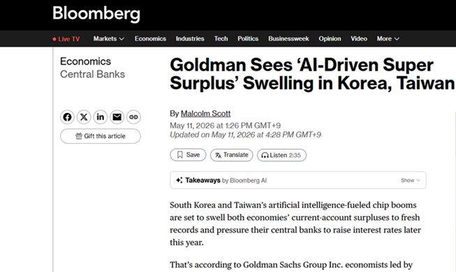 Goldman Sachs: “Siêu thặng dư tài khoản vãng lai của Hàn Quốc tăng mạnh nhờ AI”