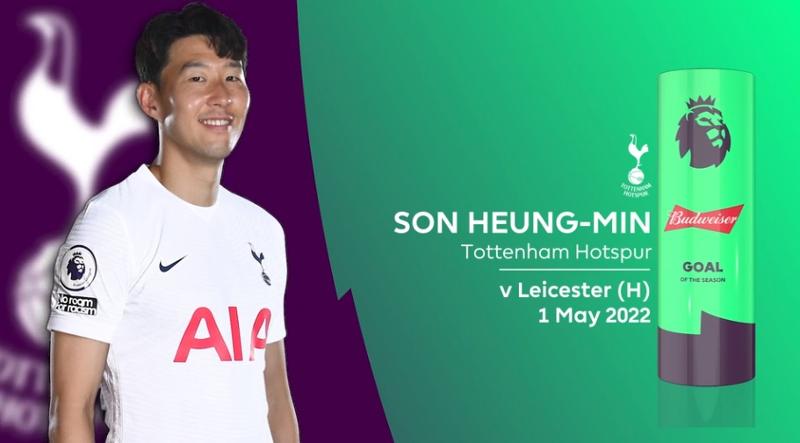 Tiền đạo Son Heung-min của câu lạc bộ bóng đá Tottenham Hotspur (Anh) đã được đề cử cho giải thưởng Bàn thắng đẹp nhất của Ngoại hạng Anh mùa giải 2021/22. (Ảnh: Chụp màn hình từ trang web của Giải Bóng đá Ngoại hạng Anh)